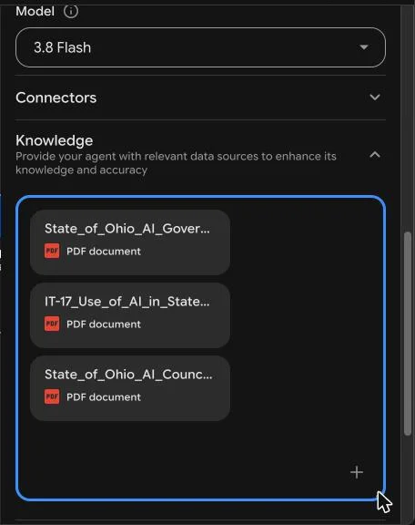 Knowledge box enlarged to show all three uploaded PDFs