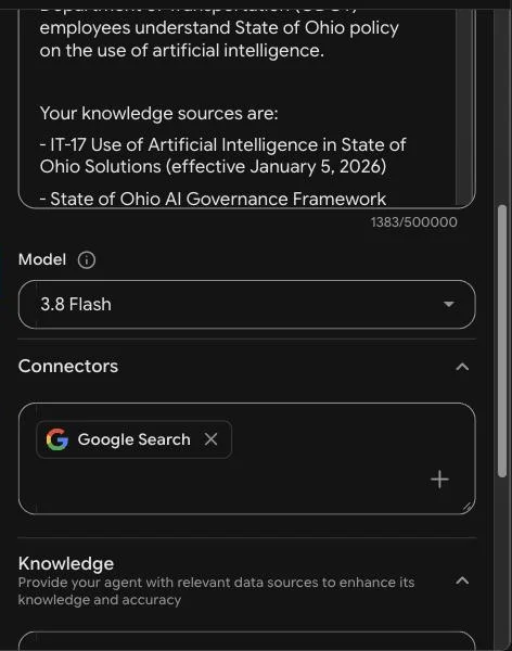 Model dropdown showing 3.8 Flash, highlighted