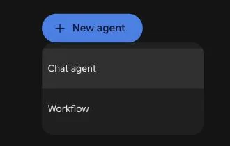 New agent menu with Chat agent highlighted above Workflow